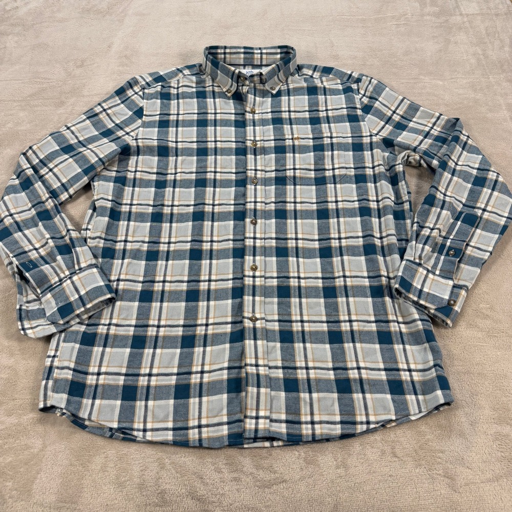Southern Tide Mens Large Plaid Button Down Shirt Blue Grey Hemp Blend 11167 EUC